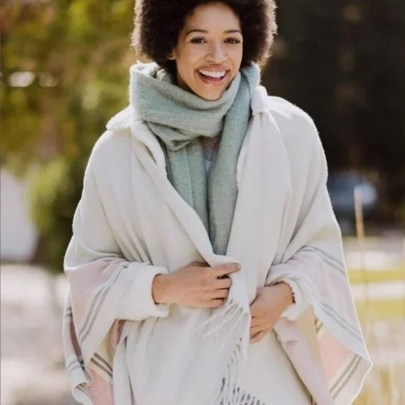 Siizu Causebox COLAB Stripe Poncho Scarf Fringe Shawl - Picture 3 of 8